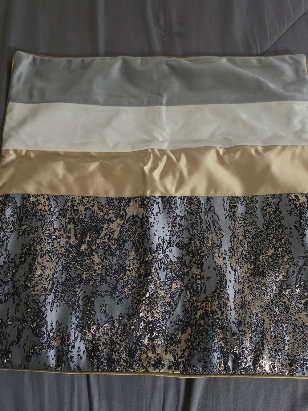 3 Pack Elegant Satin and Metallic Print Throw Pillow Covers- Grey, Cream & Gold